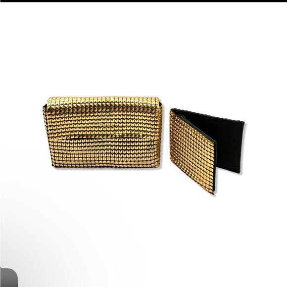 Fabulous 1950s gold metal link clutch with matching wallet in original box